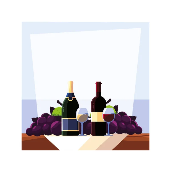 Bouteille et verre de vin avec raisins — Image vectorielle