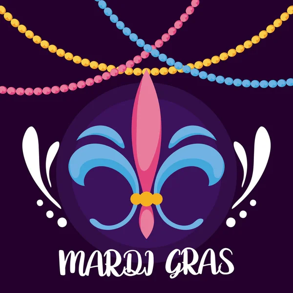 Mardi gras fleur de lis με necklaces vector design — Διανυσματικό Αρχείο