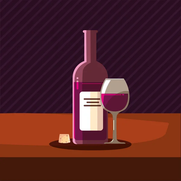 Μπουκαλάκι κρασιού φελλό και φλυτζάνι διανυσματικό σχεδιασμό — Διανυσματικό Αρχείο