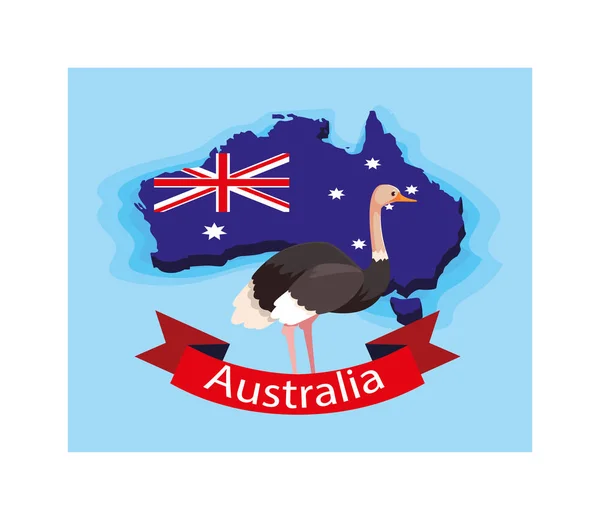 オーストラリア地図上のダチョウやオーストラリアの動物は — ストックベクタ