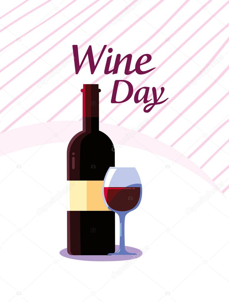 Bottle and cup of wine day vector design