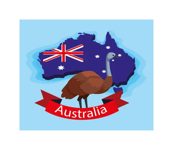 Emu in australia map, australisches tier — Stockvektor