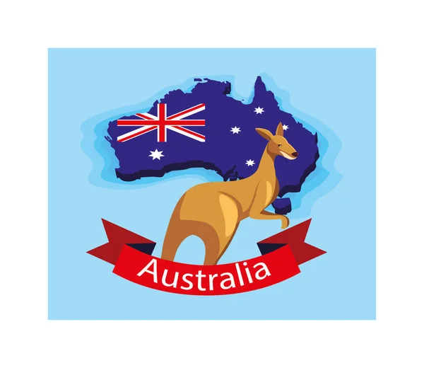 Canguro in Australia mappa, animale australiano — Vettoriale Stock