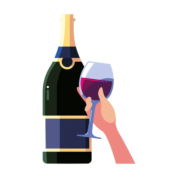 Láhev vína s vinnou sklovinou, národní den vína — Stockový vektor
