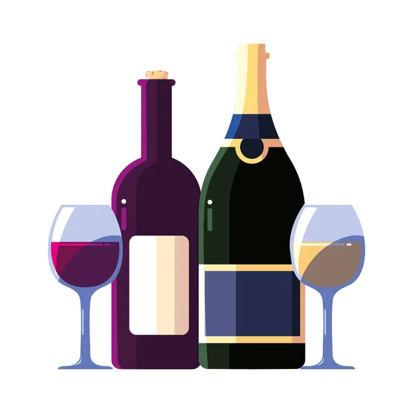 Bottiglia e bicchiere di vino su sfondo bianco — Vettoriale Stock