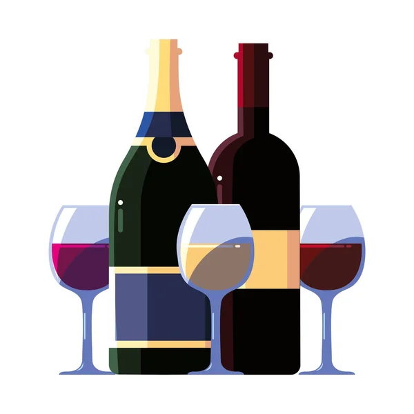 Пляшка і келих вина на білому тлі — стоковий вектор