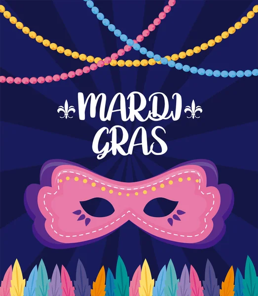 Μάσκα Mardi Gras με necklaces vector design — Διανυσματικό Αρχείο