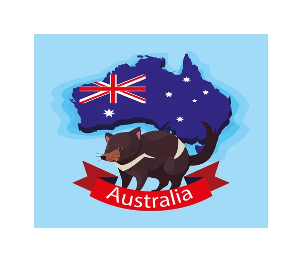 Tasmán ördög Ausztrál térkép, ausztrál állat — Stock Vector