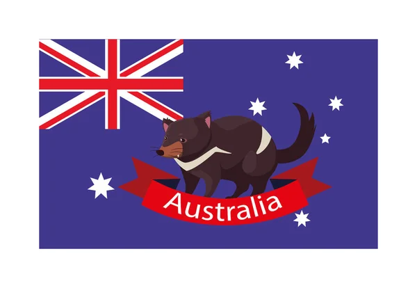 Drapeau national de l'Australie avec des animaux indigènes — Image vectorielle