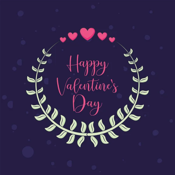 Boldog Valentin napi szívek és levelek koszorú vektor tervezés — Stock Vector