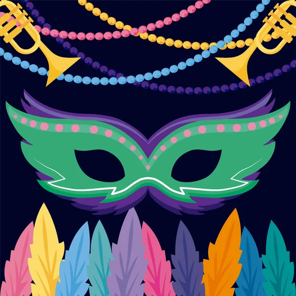 Mardi gras mask och trumpeter vektor design — Stock vektor