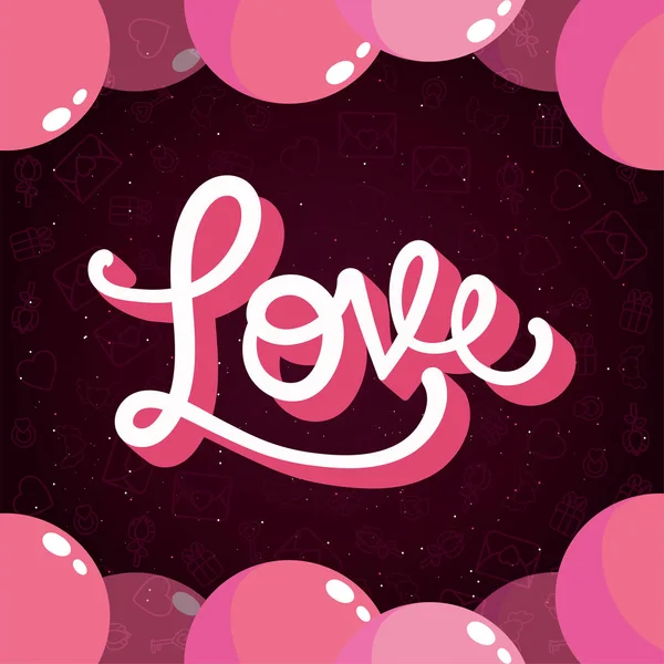 Αγάπη κείμενο και ροζ μπαλόνια διάνυσμα σχεδιασμό — Διανυσματικό Αρχείο