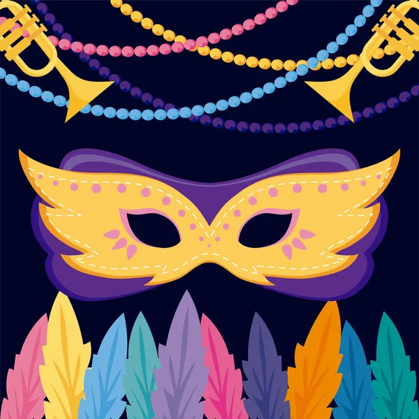 Mardi gras mask och trumpeter vektor design — Stock vektor