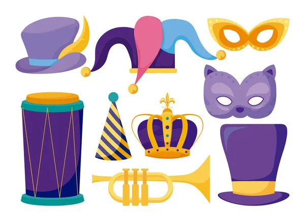 Isolated mardi gras icon set vector design — 스톡 벡터