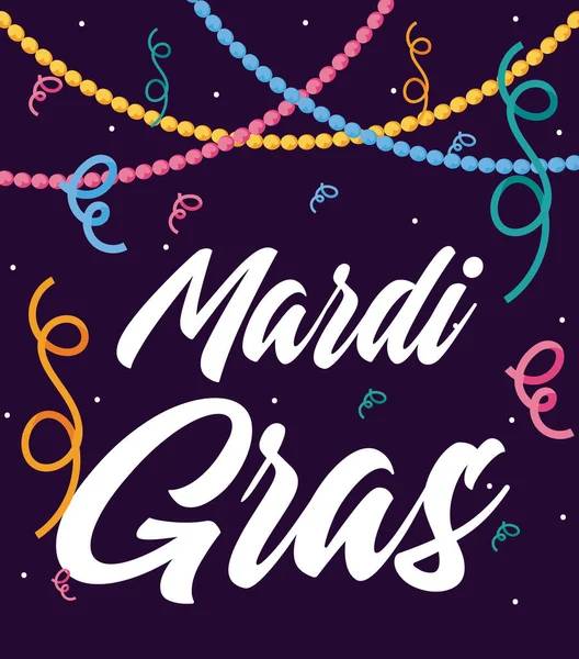 Mardi gras necklaces and confetti vector design — 스톡 벡터