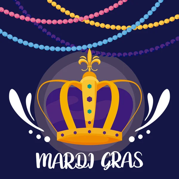 Mardi gras koruna s náhrdelníky vektorový design — Stockový vektor