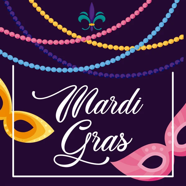 Mardi gras maski z naszyjniki wektor projekt — Wektor stockowy