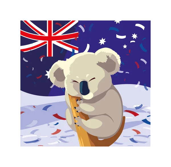 Koala avec drapeau australien en arrière-plan — Image vectorielle