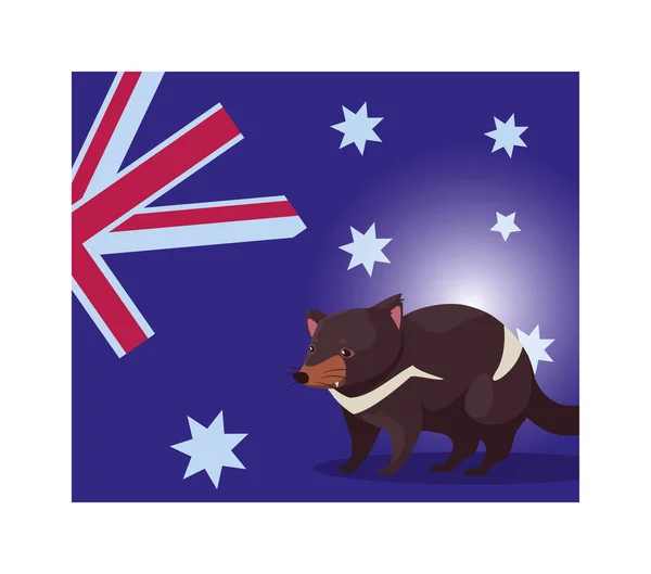 オーストラリア国旗を背景にしたタスマニアデビルは — ストックベクタ