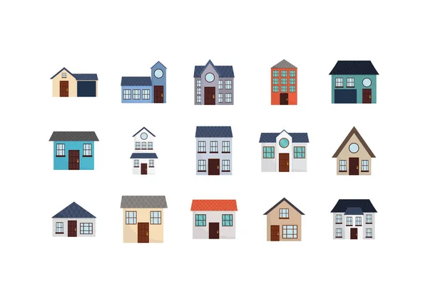 Isolated houses set with window and door vector design — 스톡 벡터