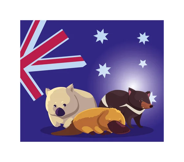 Animaux avec drapeau australien en arrière-plan — Image vectorielle