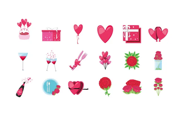 Liefde en Valentijnsdag pictogram set vector ontwerp — Stockvector