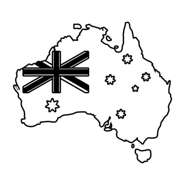 Beyaz zemin üzerinde bayrak olan Avustralya haritası