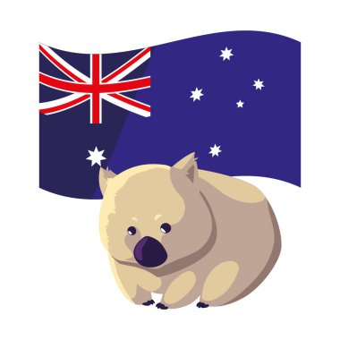 wombat with australian flag in the background