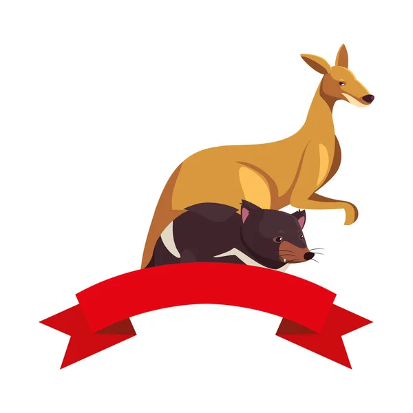 Canguro y demonio tasmaniano sobre fondo blanco — Vector de stock