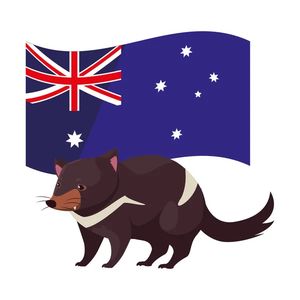Tasmanian diablo con bandera australiana en el fondo — Archivo Imágenes Vectoriales