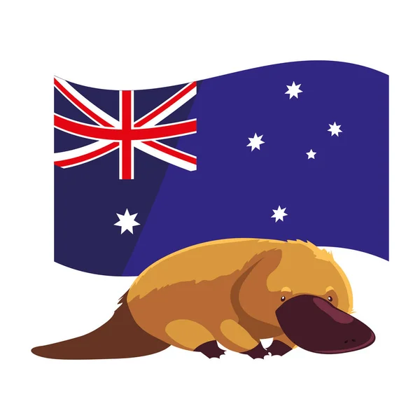 Platypus with australian flag in the background — ストックベクタ
