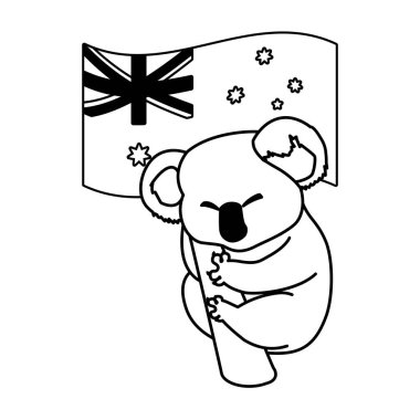Arka planda Avustralya bayrağı olan koala.