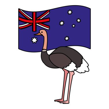 ostrich with australian flag in the background