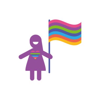 Sıfır ayrımcılık günü bayrağı taşıyan Avatar kadın, düz biçim simgesi