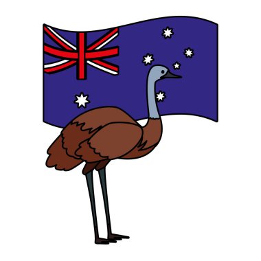 emu with australian flag in the background