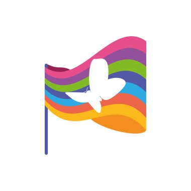 Butterfly inside flag of zero discrimination day, flat style icon