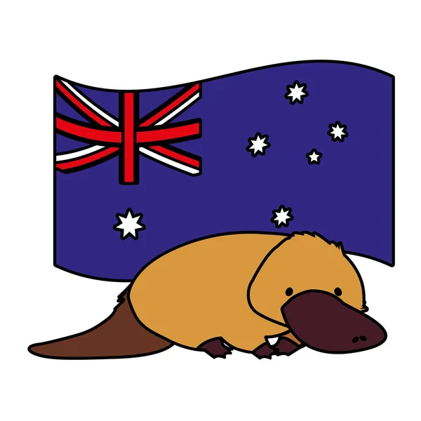 Platypus with australian flag in the background — Stock Vector