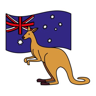 kangaroo with australian flag in the background