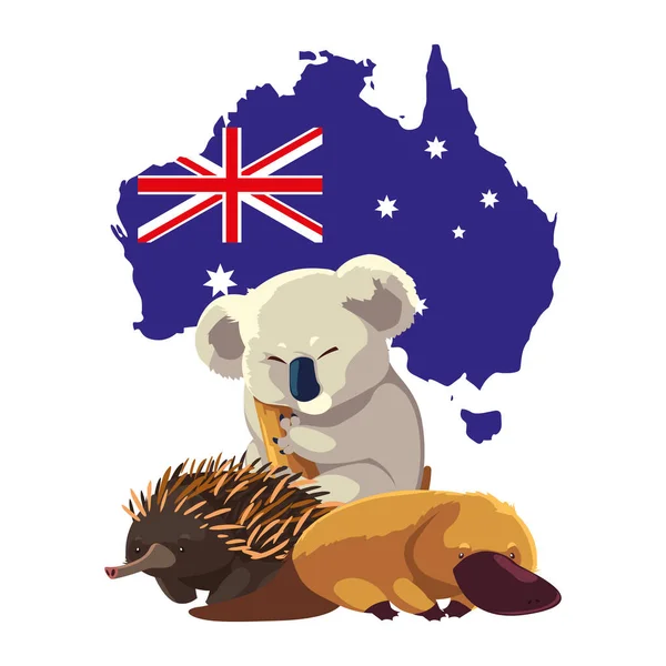 Animales de australia con mapa de australia en el fondo — Archivo Imágenes Vectoriales