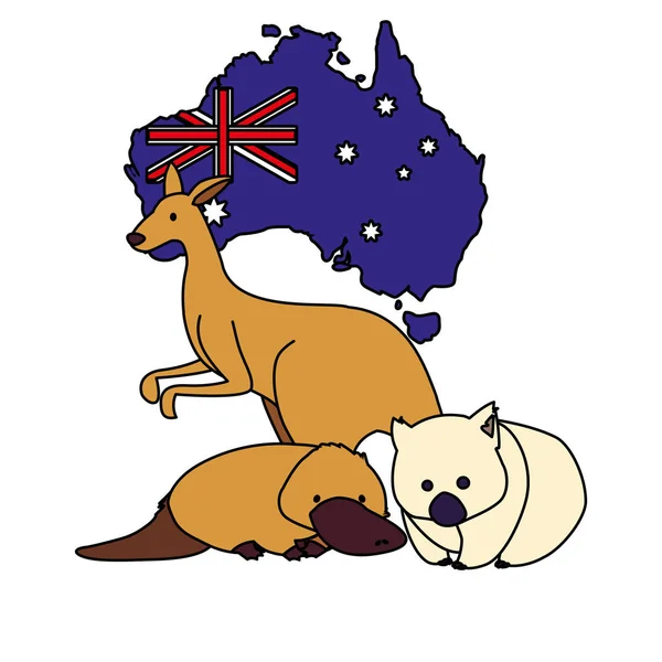 Animaux d'Australie avec carte de l'Australie en arrière-plan — Image vectorielle