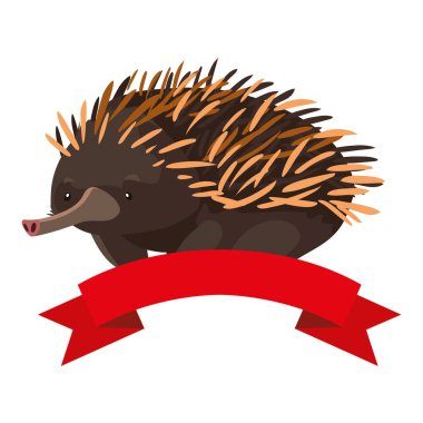 Beyaz arkaplanda kurdelesi olan sevimli echidna