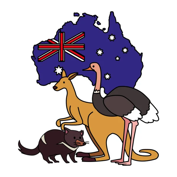 オーストラリアの地図を背景にした動物は — ストックベクタ
