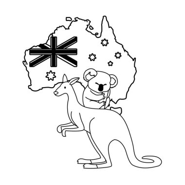 Beyaz arka planda kanguru ve koala