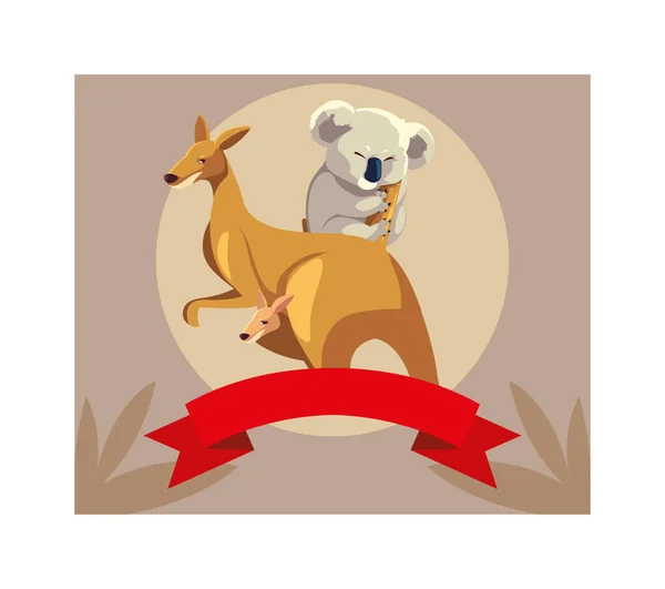 Kártya kenguru és koala — Stock Vector