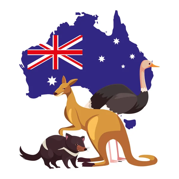 Animaux d'Australie avec carte de l'Australie en arrière-plan — Image vectorielle