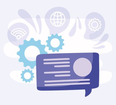Bubble and gears of social media concept vector design