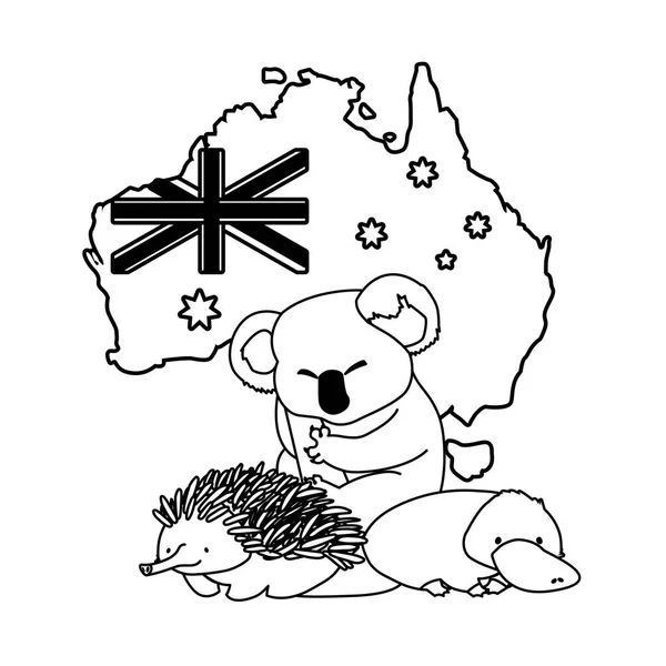 Animaux d'Australie avec carte de l'Australie en arrière-plan — Image vectorielle