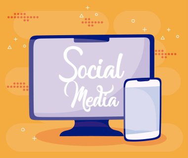 Computer and smartphone of social media concept vector design