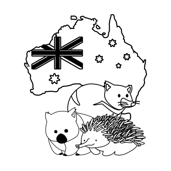 Animaux d'Australie avec carte de l'Australie en arrière-plan — Image vectorielle