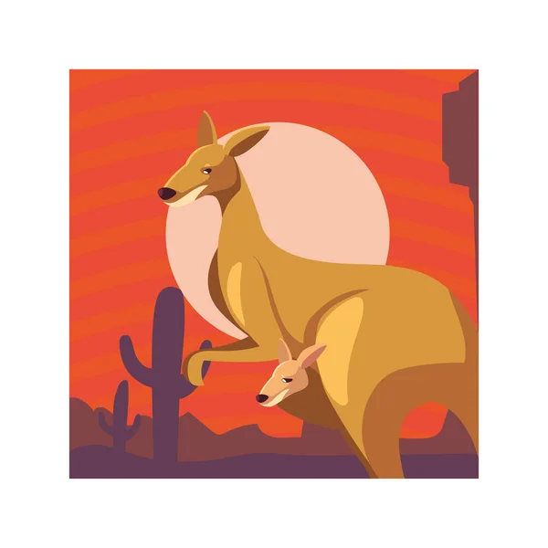 Card with kangaroo in australian landscape — Stock Vector